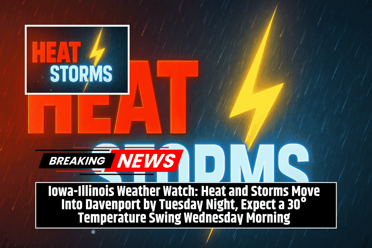 Iowa-Illinois Weather Watch: Heat and Storms Move Into Davenport by Tuesday Night, Expect a 30° Temperature Swing Wednesday Morning