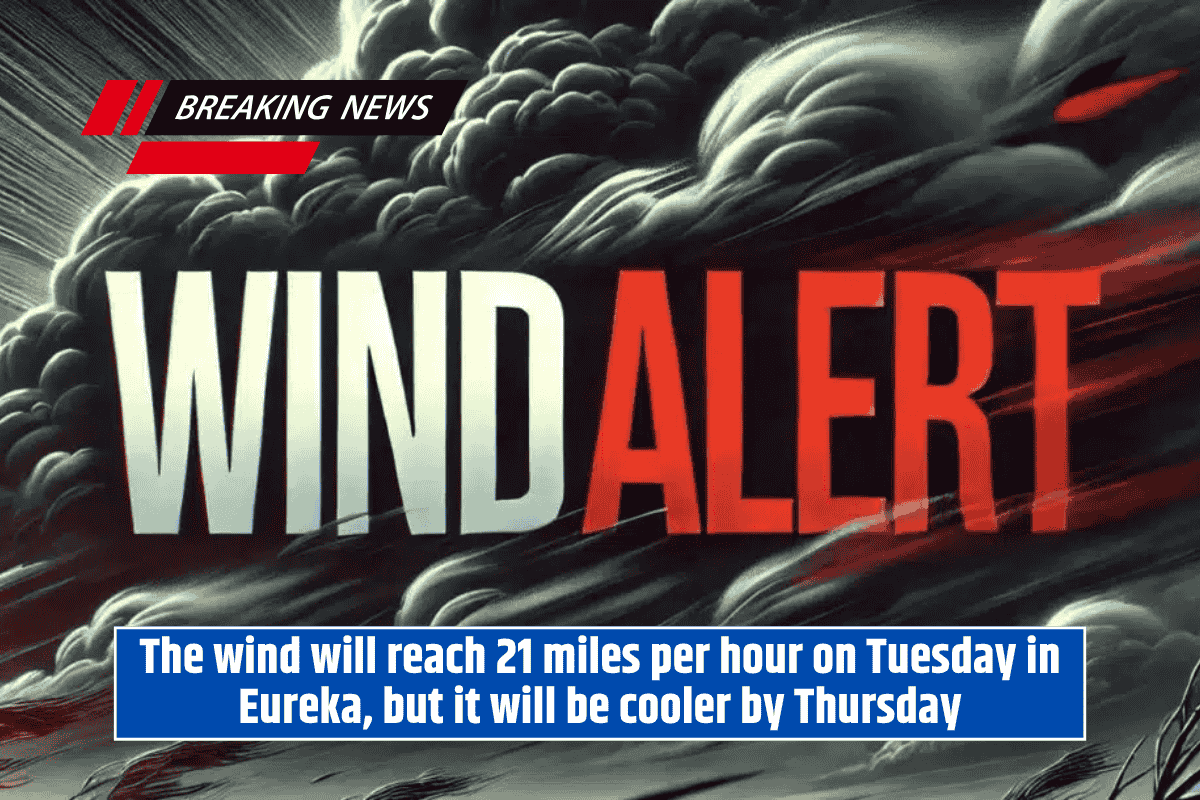 The wind will reach 21 miles per hour on Tuesday in Eureka, but it will be cooler by Thursday