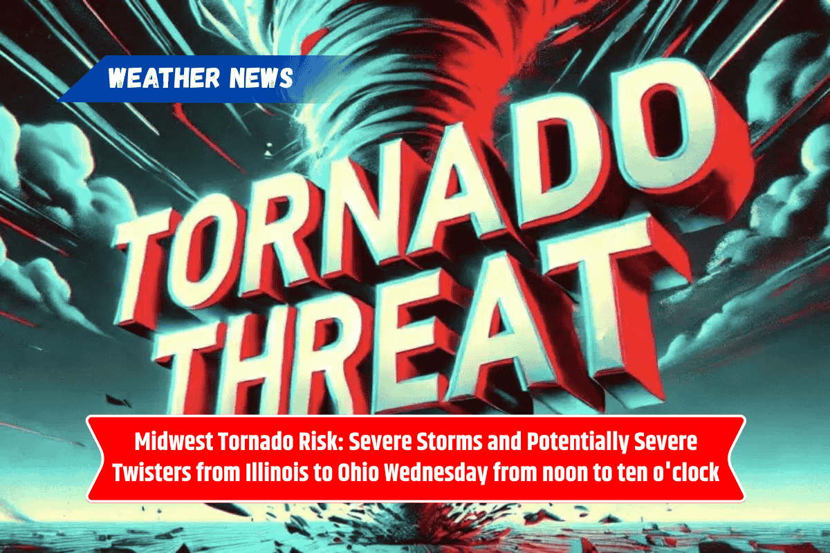 Midwest Tornado Risk: Severe Storms and Potentially Severe Twisters from Illinois to Ohio Wednesday from noon to ten o'clock