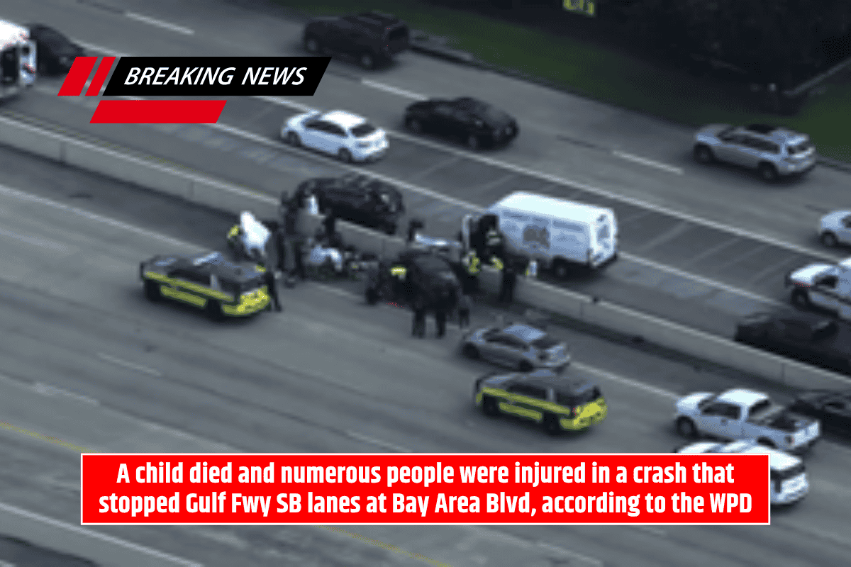 A child died and numerous people were injured in a crash that stopped Gulf Fwy SB lanes at Bay Area Blvd, according to the WPD