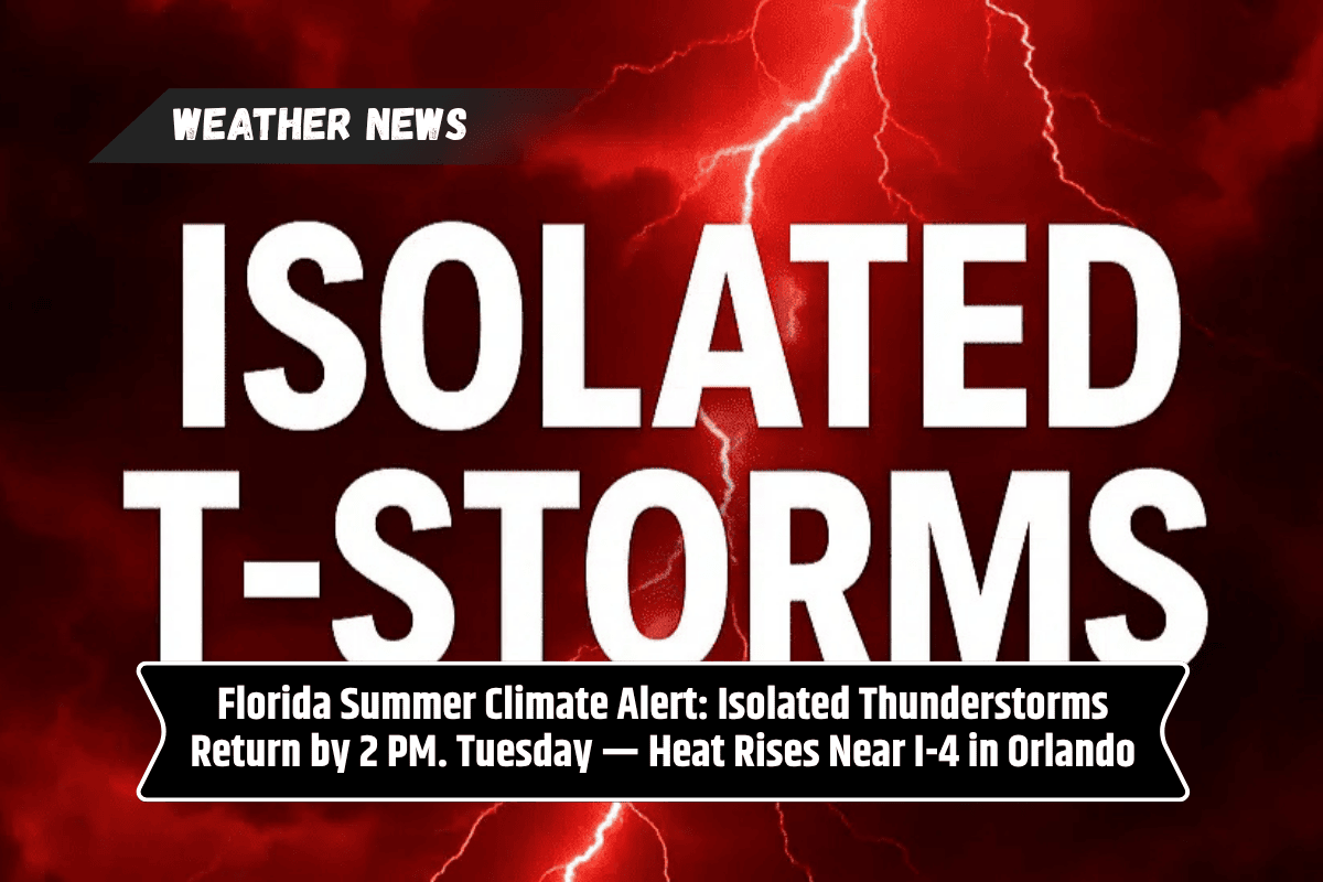 Florida Summer Climate Alert: Isolated Thunderstorms Return by 2 PM. Tuesday — Heat Rises Near I-4 in Orlando