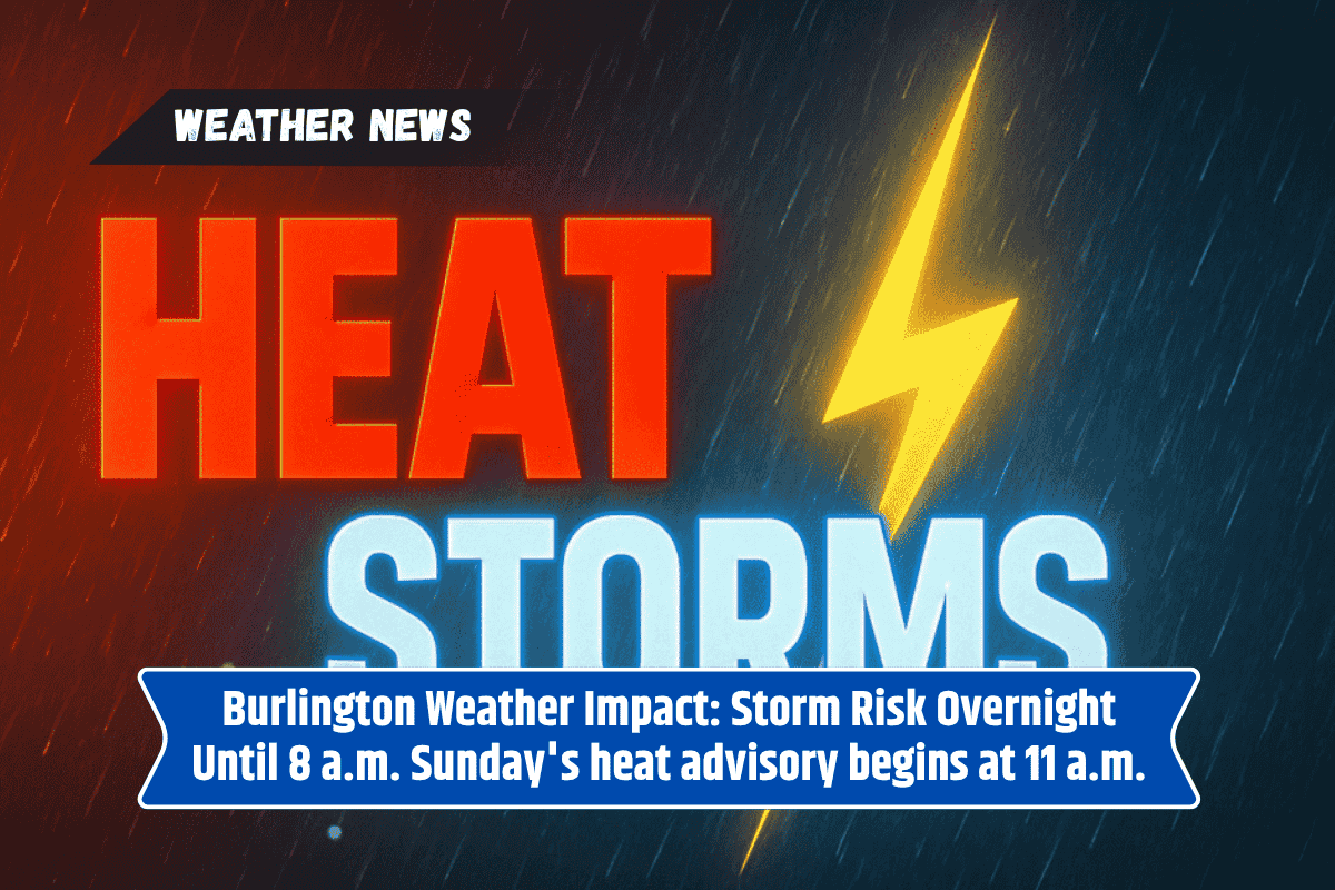 Burlington Weather Impact: Storm Risk Overnight Until 8 a.m. Sunday's heat advisory begins at 11 a.m.