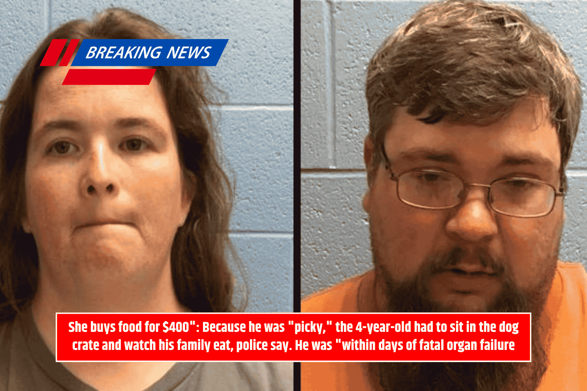 She buys food for $400": Because he was "picky," the 4-year-old had to sit in the dog crate and watch his family eat, police say. He was "within days of fatal organ failure