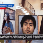 Police say the boyfriend stabbed his partner five times in the back with a knife and left her to die at a lake after confronting her about the ex-girlfriend on video