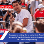 A suspect in setting fire to a church in Texas is accused of hand-delivering written threats to the Charlie Kirk gathering